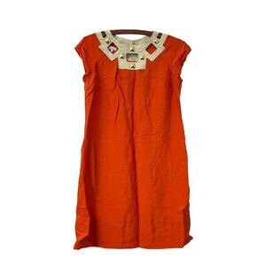 Shoshanna Womens Orange Gold Embellishment Silk Wool Sheath Dress Size 4